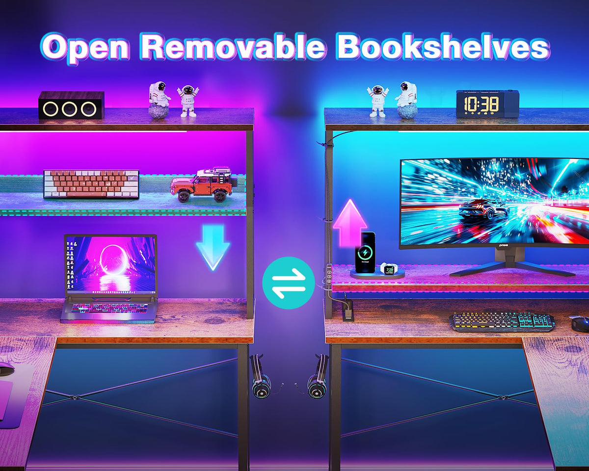 L Shaped Desk with LED Light & Power Outlet Q24442