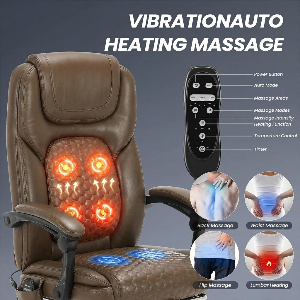 Brown Leather Massage Office Chair with Heat and Footrest A68867