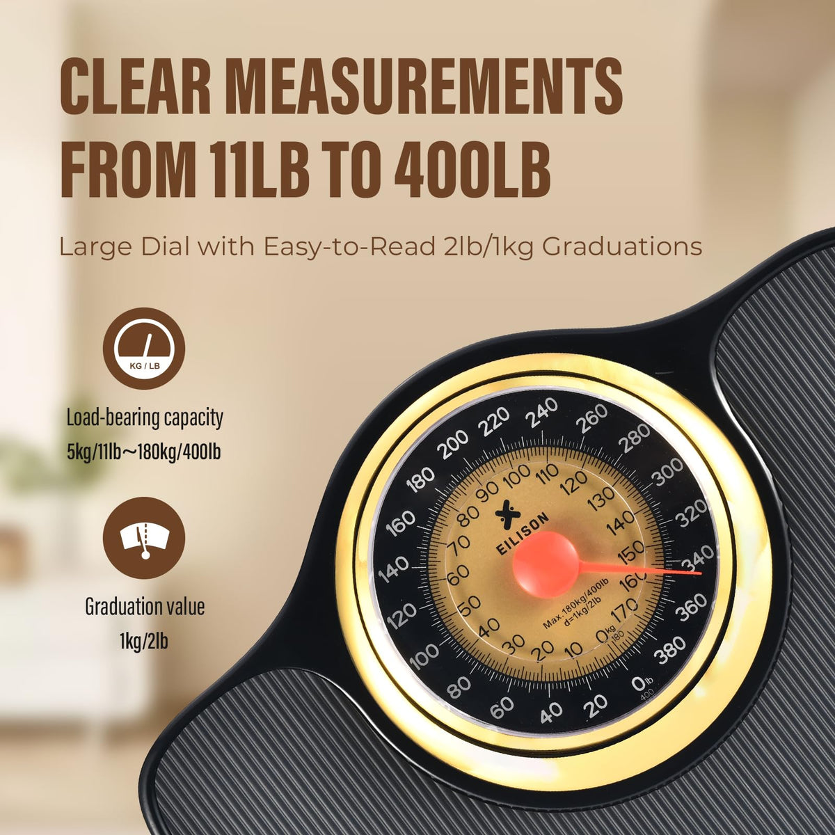 Mechanical Bathroom Scale, Large Dial, 400lbs D309671