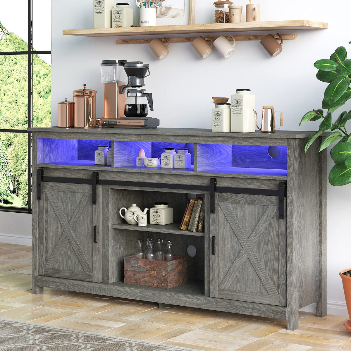 Wash Grey Wooden TV Stand with Sliding Barn Door Y135844