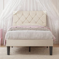 Twin Bed Frame with Upholstered Tufted Headboard, Beige W853