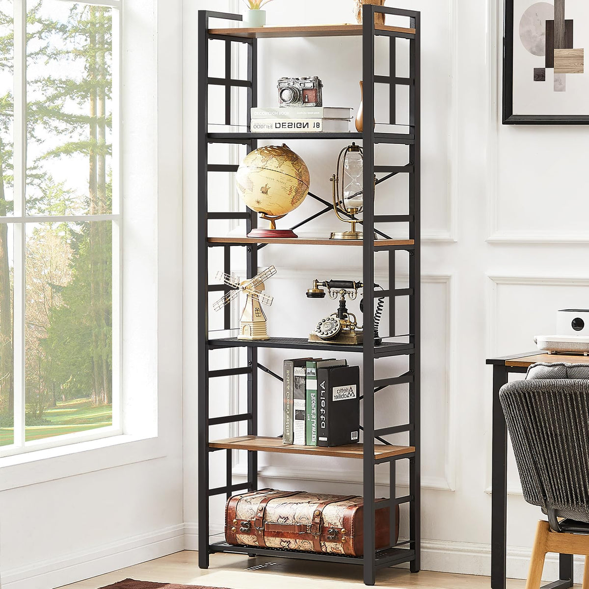 6 Tier 70 inch Tall Brown Bookshelf D824525