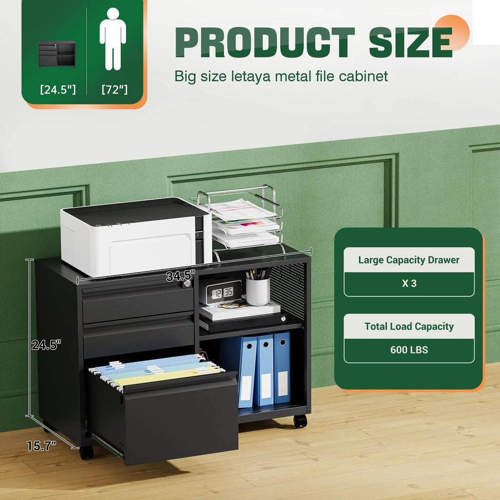 3 Drawer Metal File Cabinet with Lock L611861