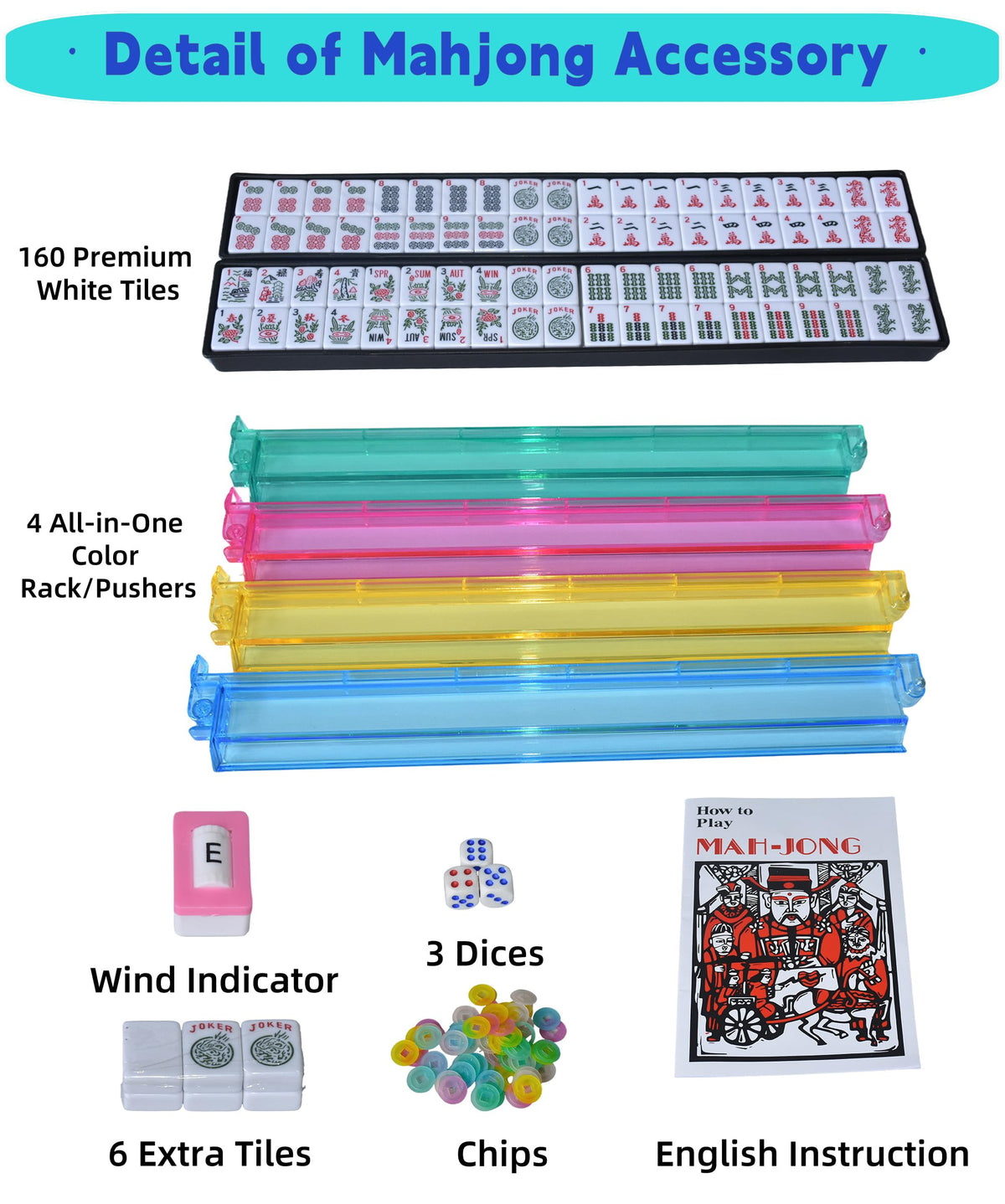 American Mahjong Set with 166 White Tiles and 4 Racks I19168