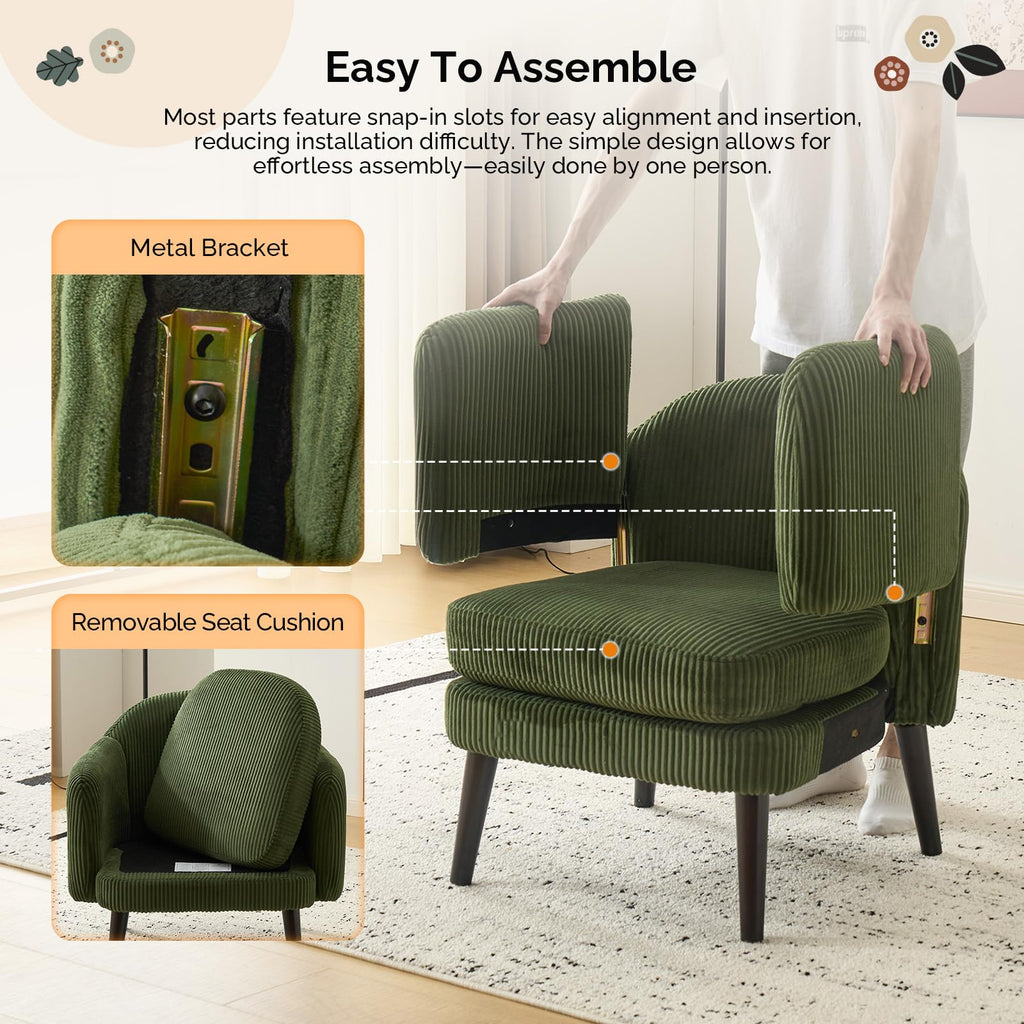 Green Corduroy Accent Armchairs Set of 2 Z52289