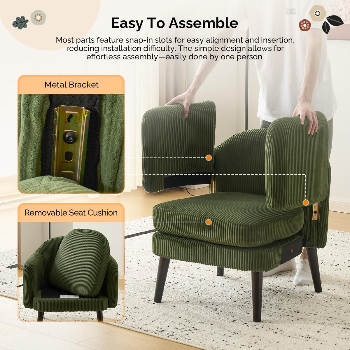 Green Corduroy Accent Armchairs Set of 2 Z52289