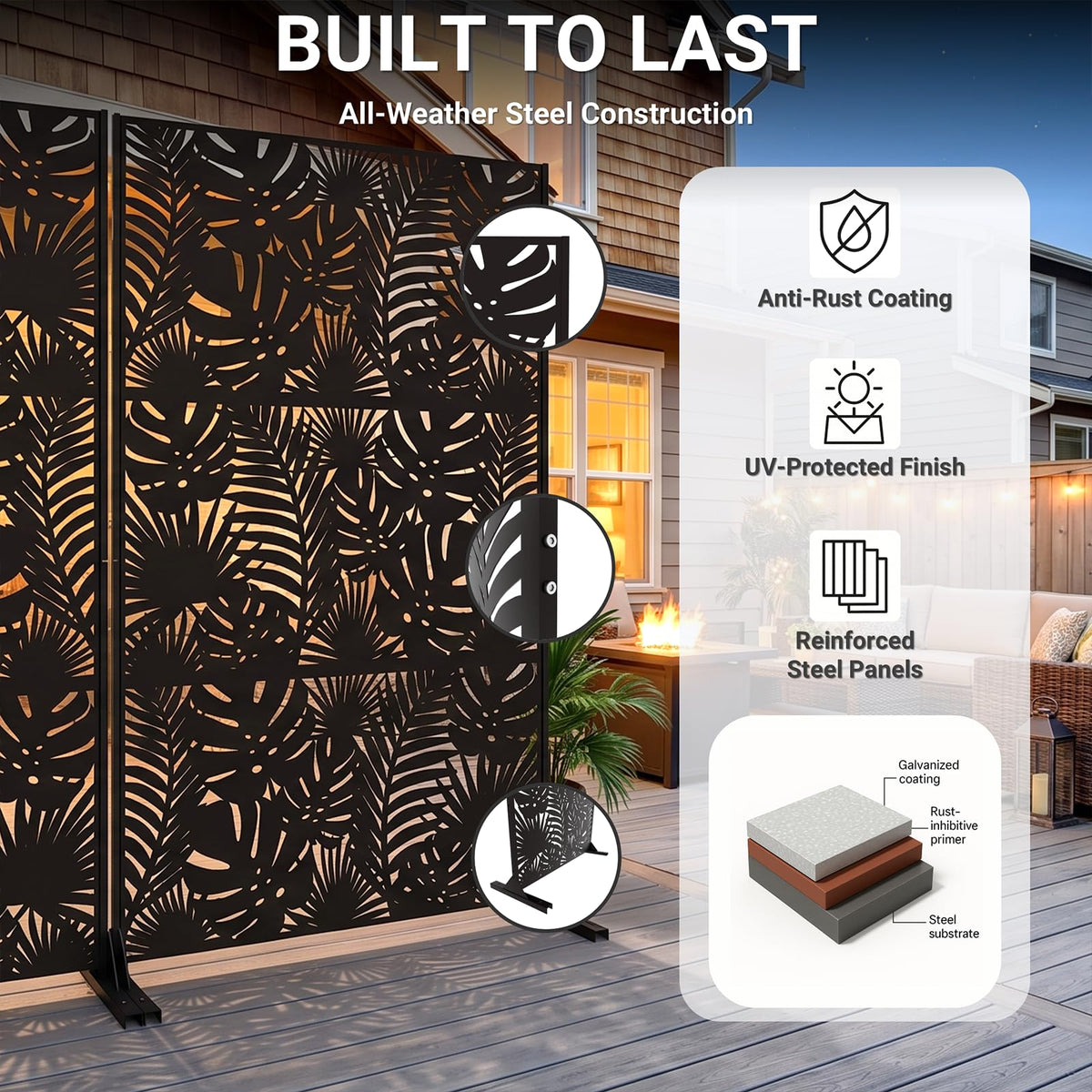 72in Laser Cut Steel Privacy Screen S835206