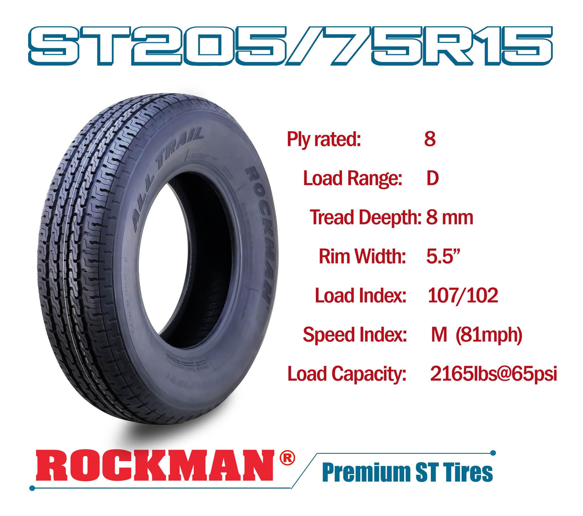 Trailer Tire ST205/75R15 8-Ply Load Range D Radial Set2 P420327