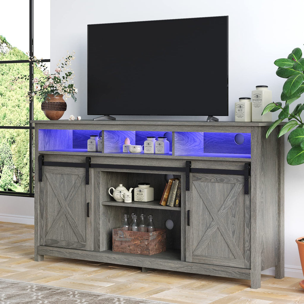 Wash Grey Wooden TV Stand with Sliding Barn Door Y135844