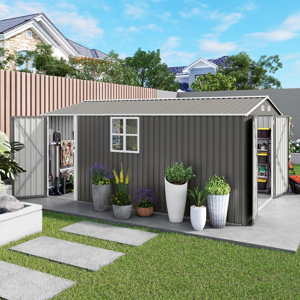 10x14 FT Grey Metal Storage Shed Q1414