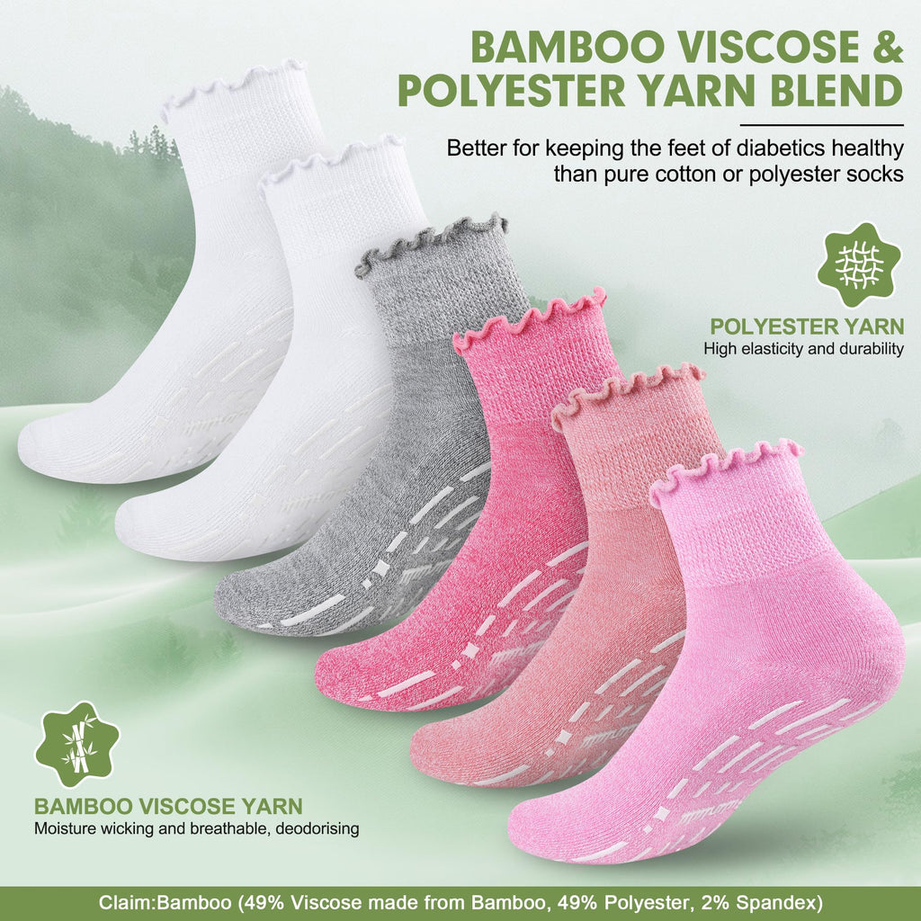 Non Slip Diabetic Socks for Women 6 Pairs Size 9-11 B369594