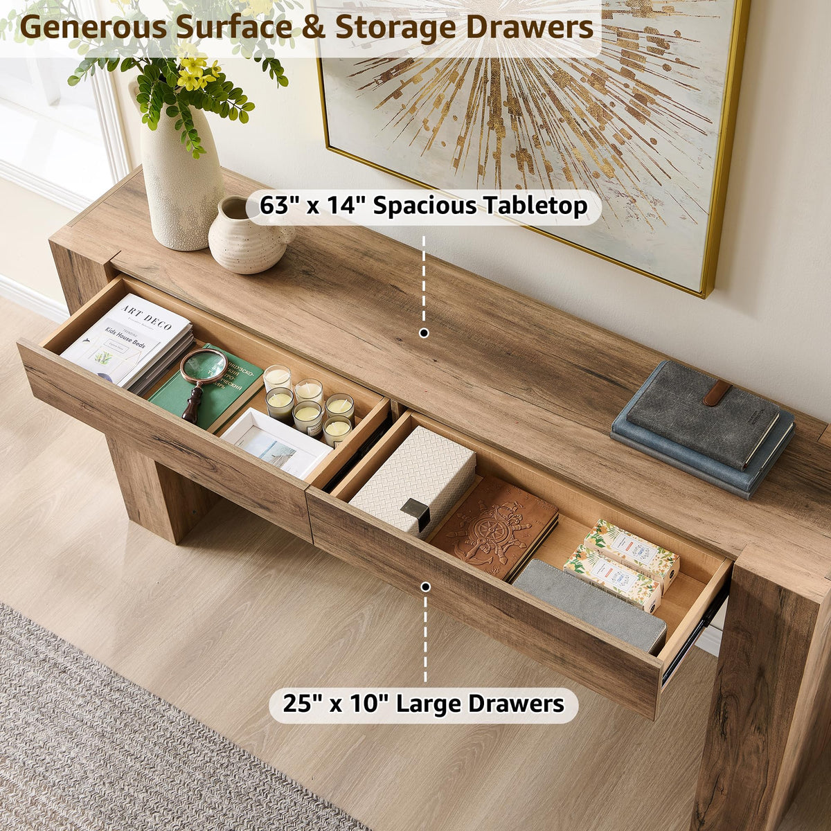 Rustic Oak Console Table with Drawers P600