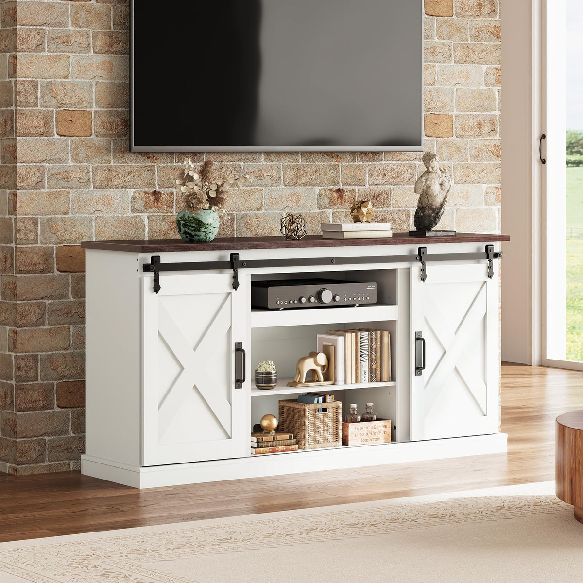 White Sliding Barn Door TV Stand C4981