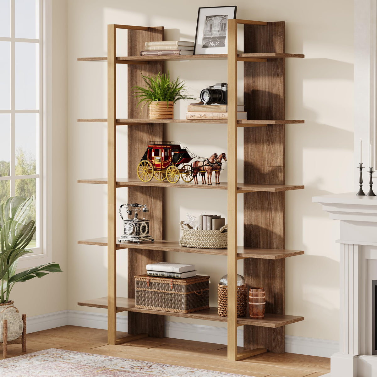 5-Tier Boho Bookshelf with Metal Frame H69573