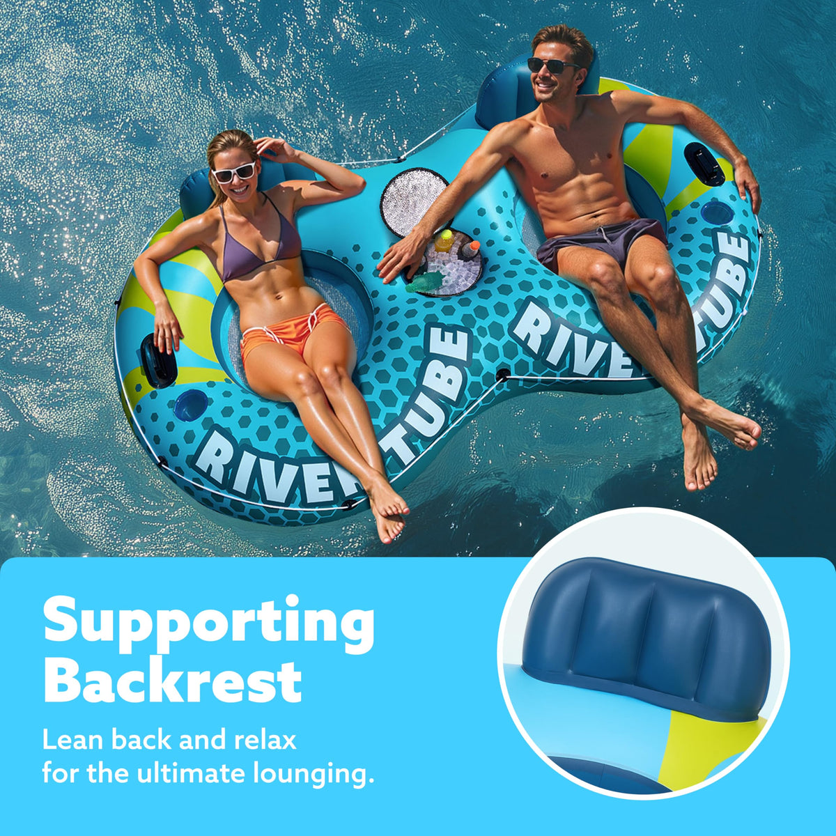 2-Person Inflatable River Tube with 2 Cup Holders & Removable Cooler V5645