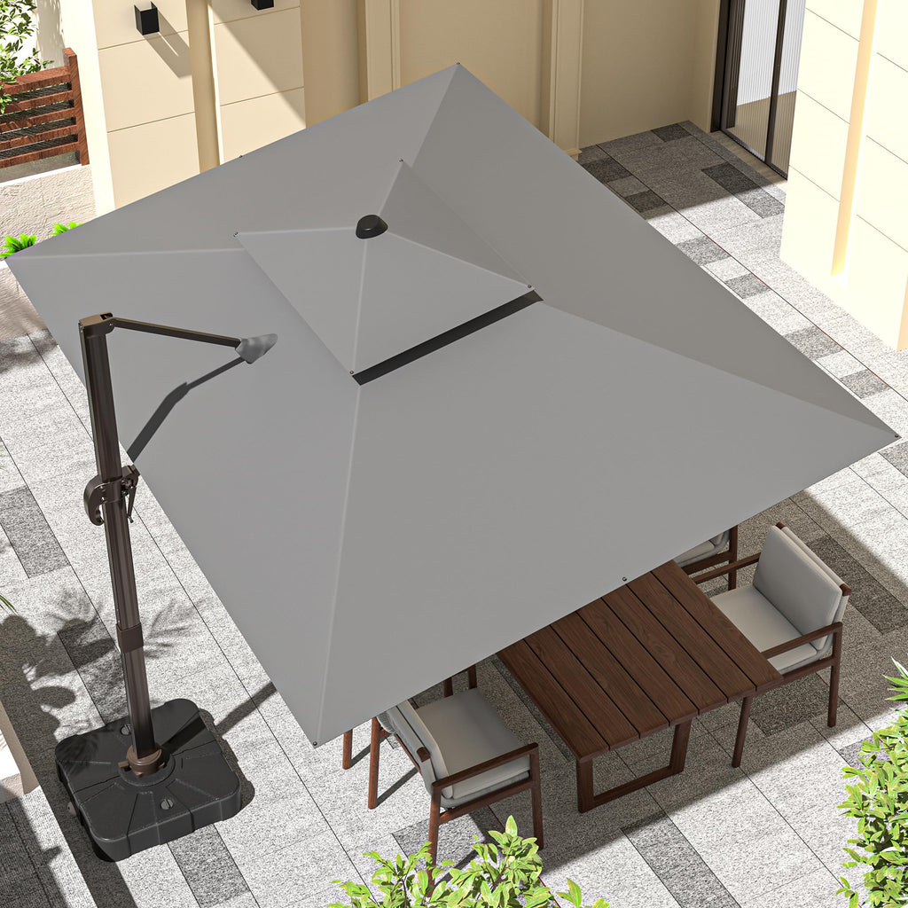 9' X 12' Grey Cantilever Patio Umbrella with Base J291134