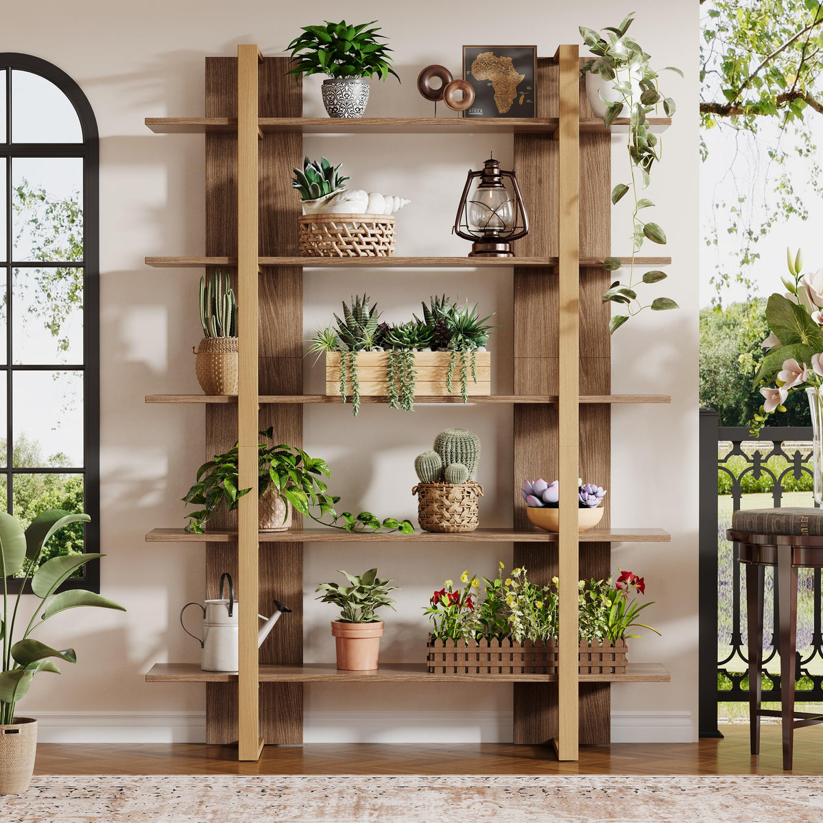 5-Tier Boho Bookshelf with Metal Frame H69573