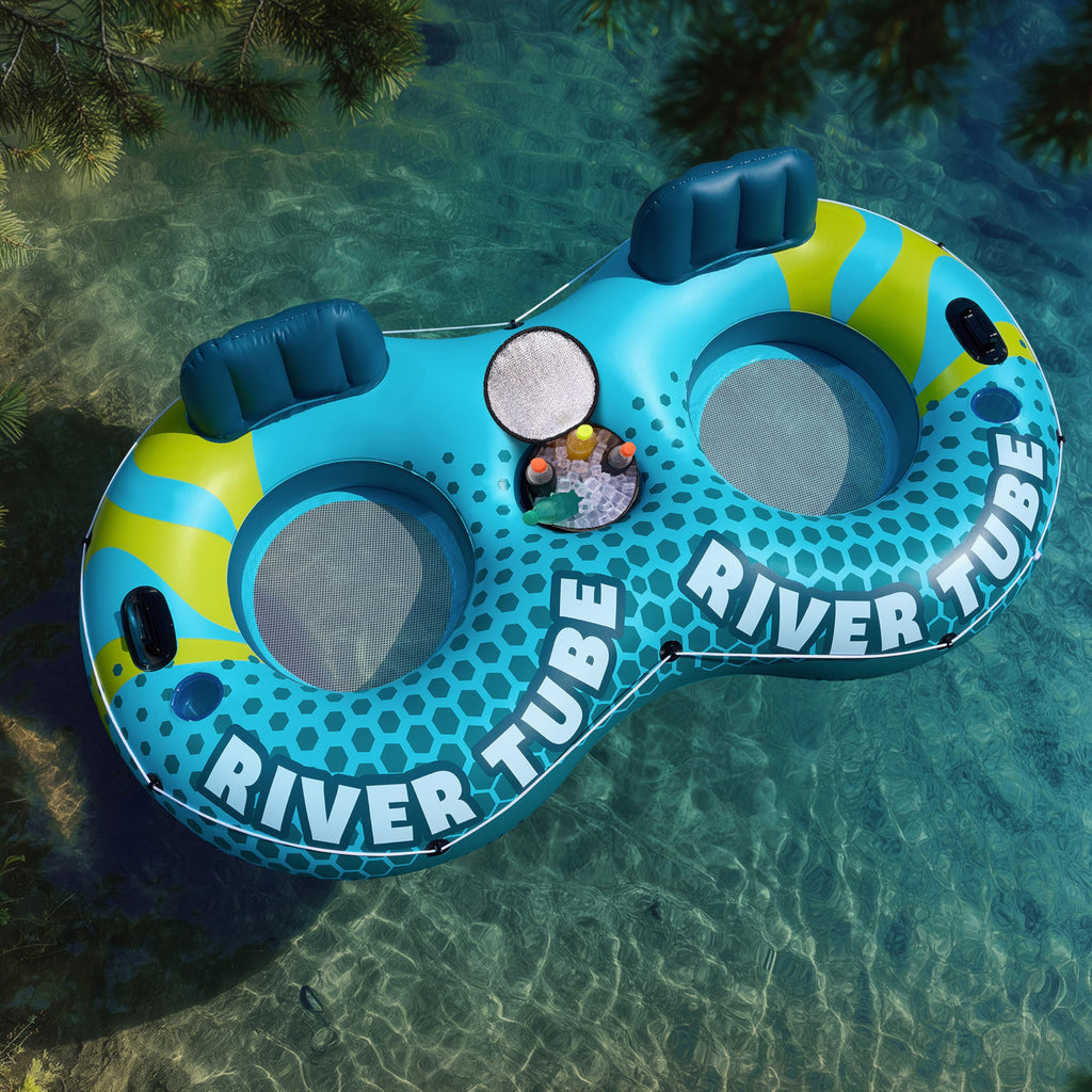 2-Person Inflatable River Tube with 2 Cup Holders & Removable Cooler V5645