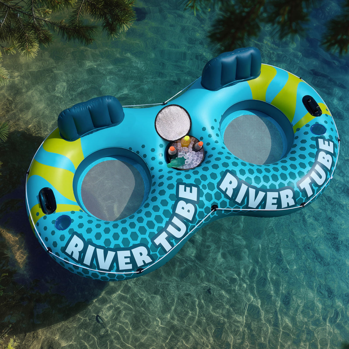 2-Person Inflatable River Tube with 2 Cup Holders & Removable Cooler V5645