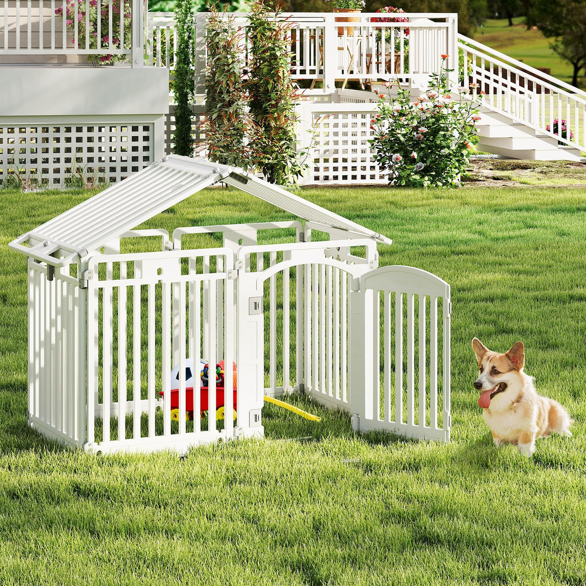 16 Panel 32''H Plastic Dog Playpen with Lockable Door H52533