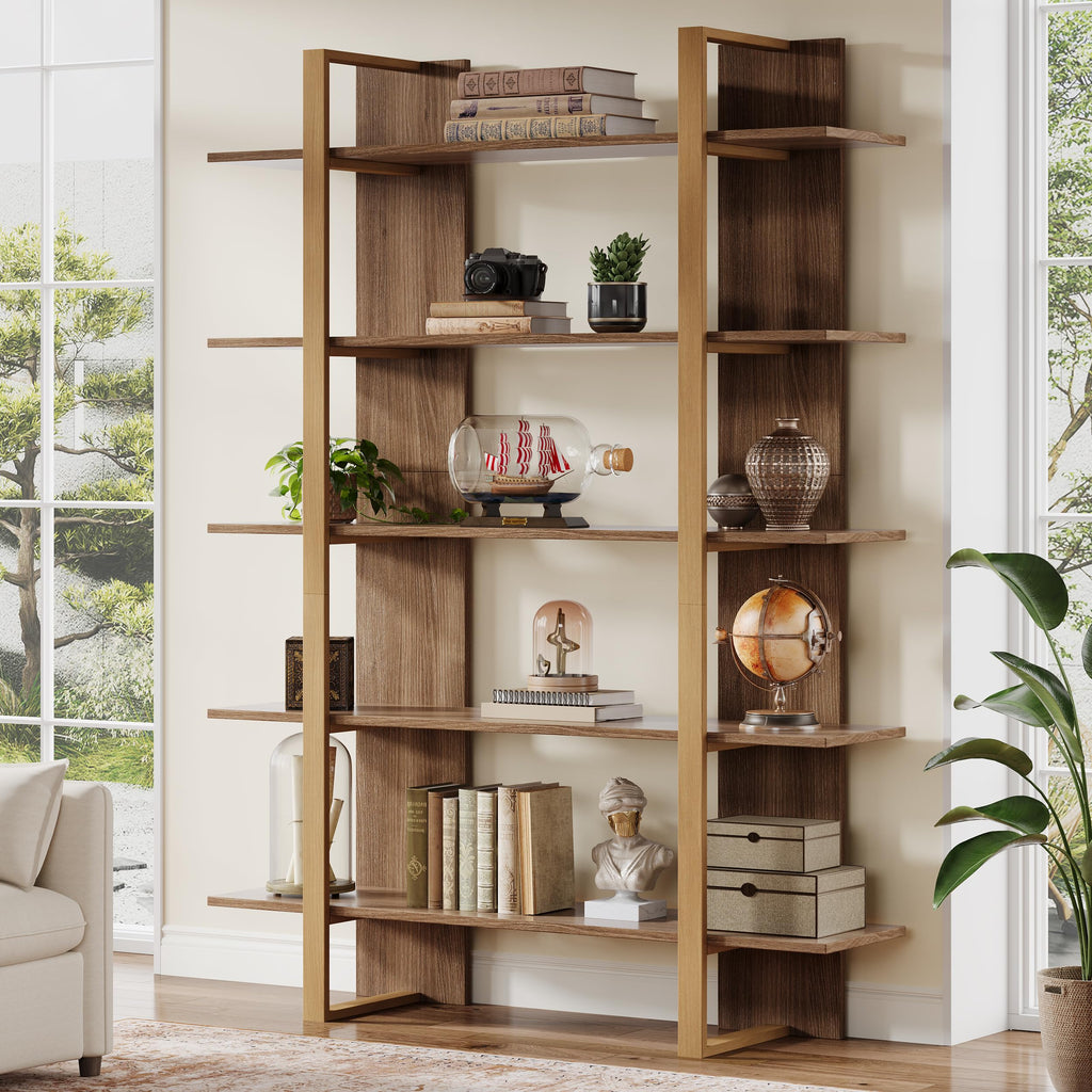 5-Tier Boho Bookshelf with Metal Frame H69573