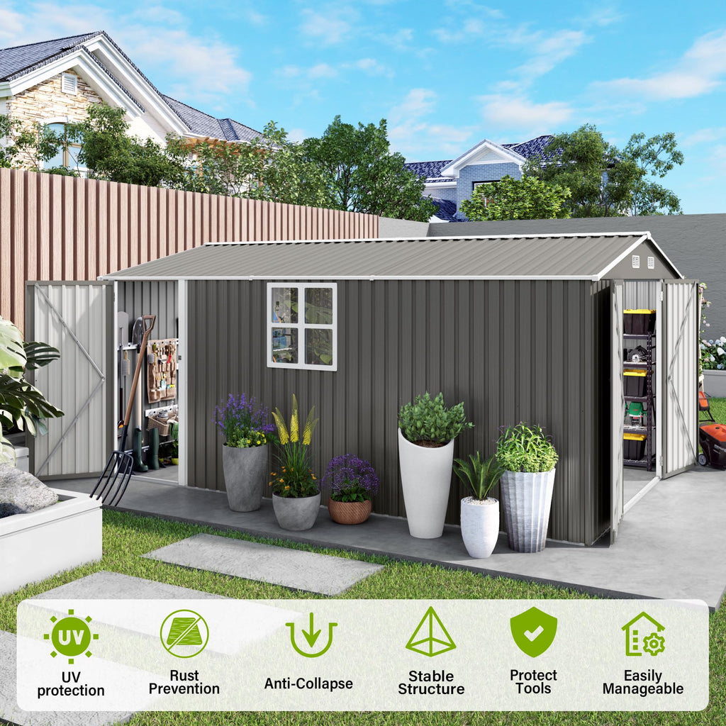 10x14 FT Grey Metal Storage Shed Q1414