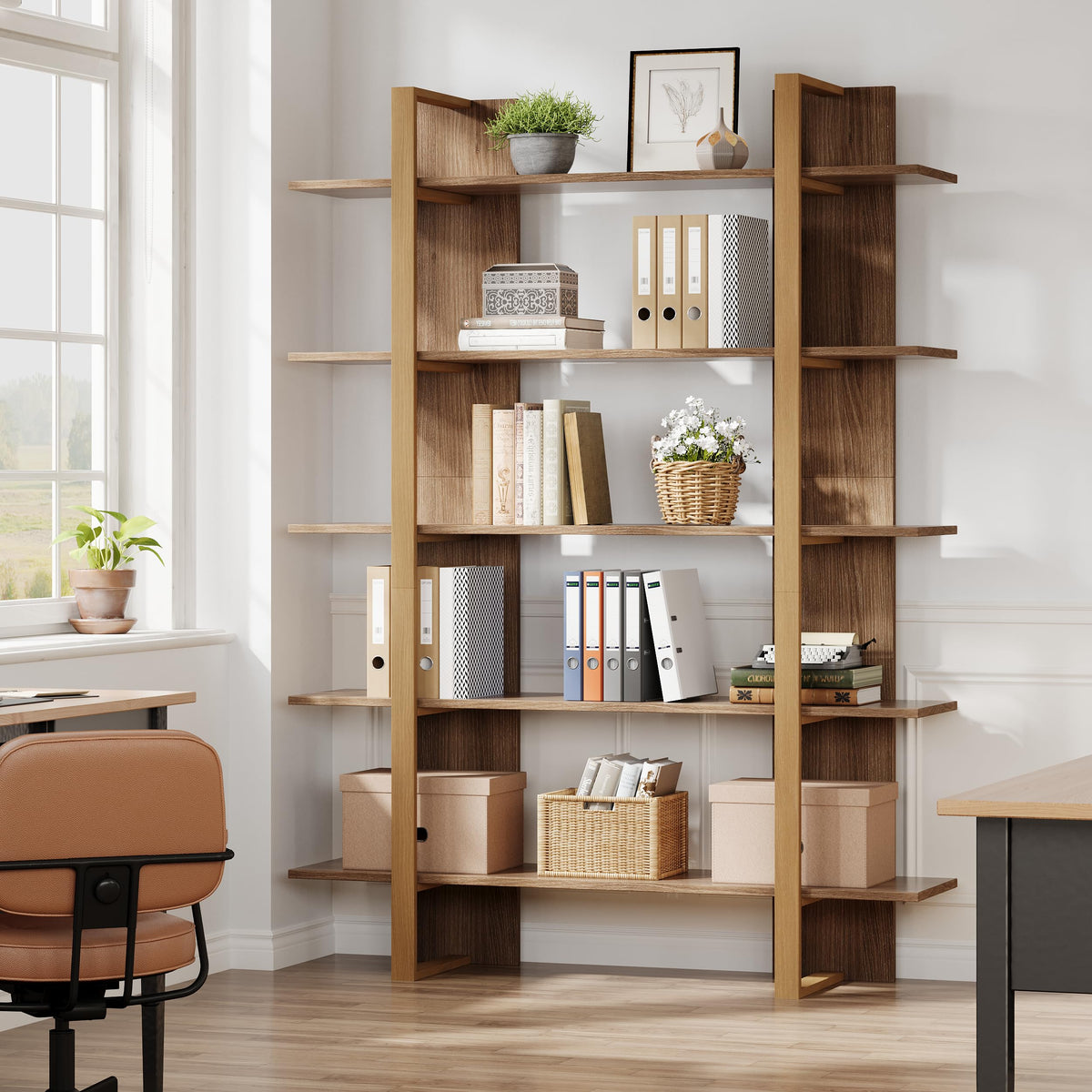 5-Tier Boho Bookshelf with Metal Frame H69573