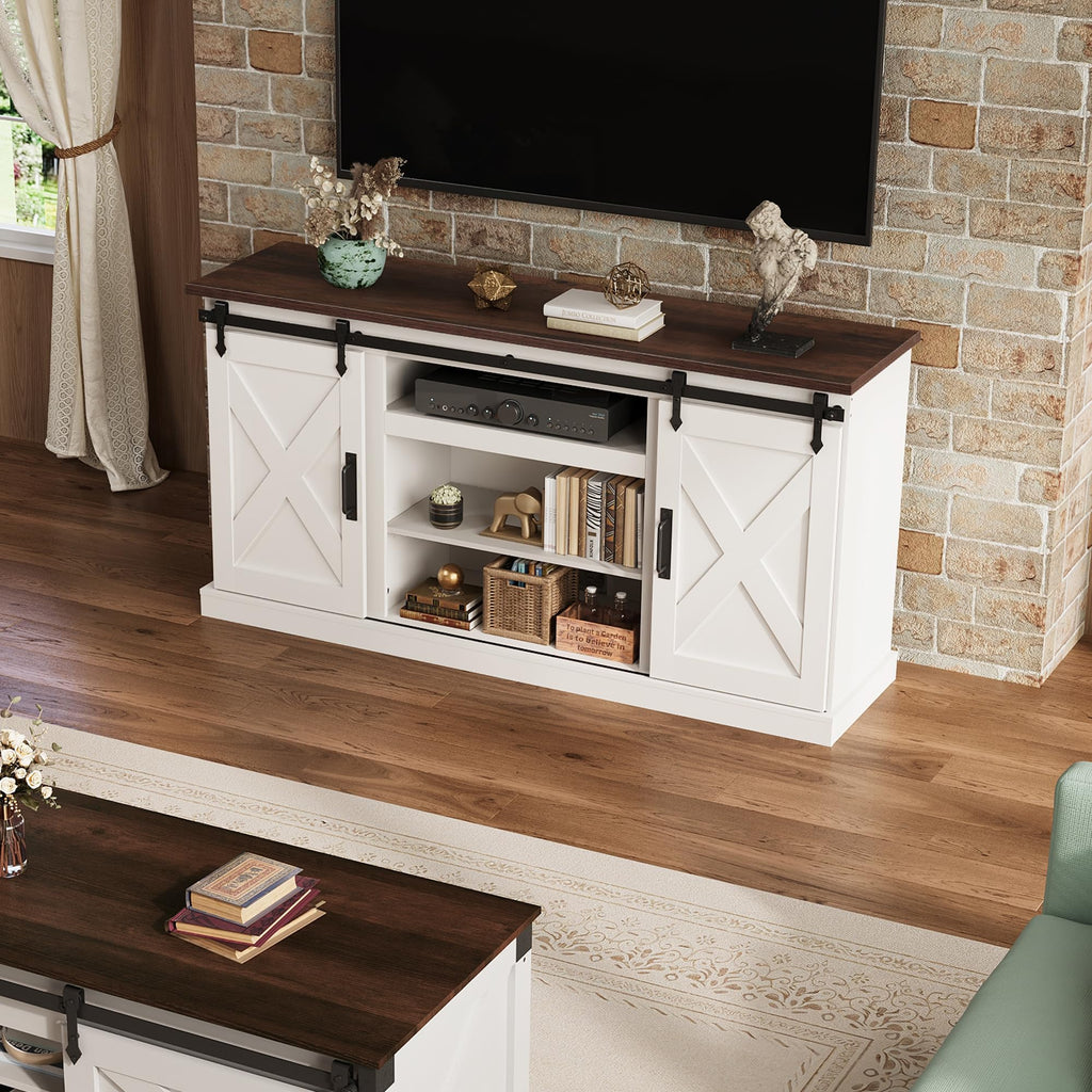 White Sliding Barn Door TV Stand C4981
