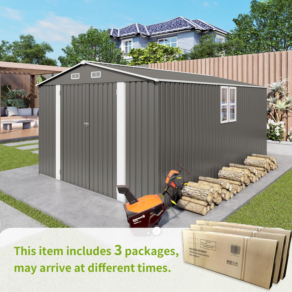 10x14 FT Grey Metal Storage Shed Q1414