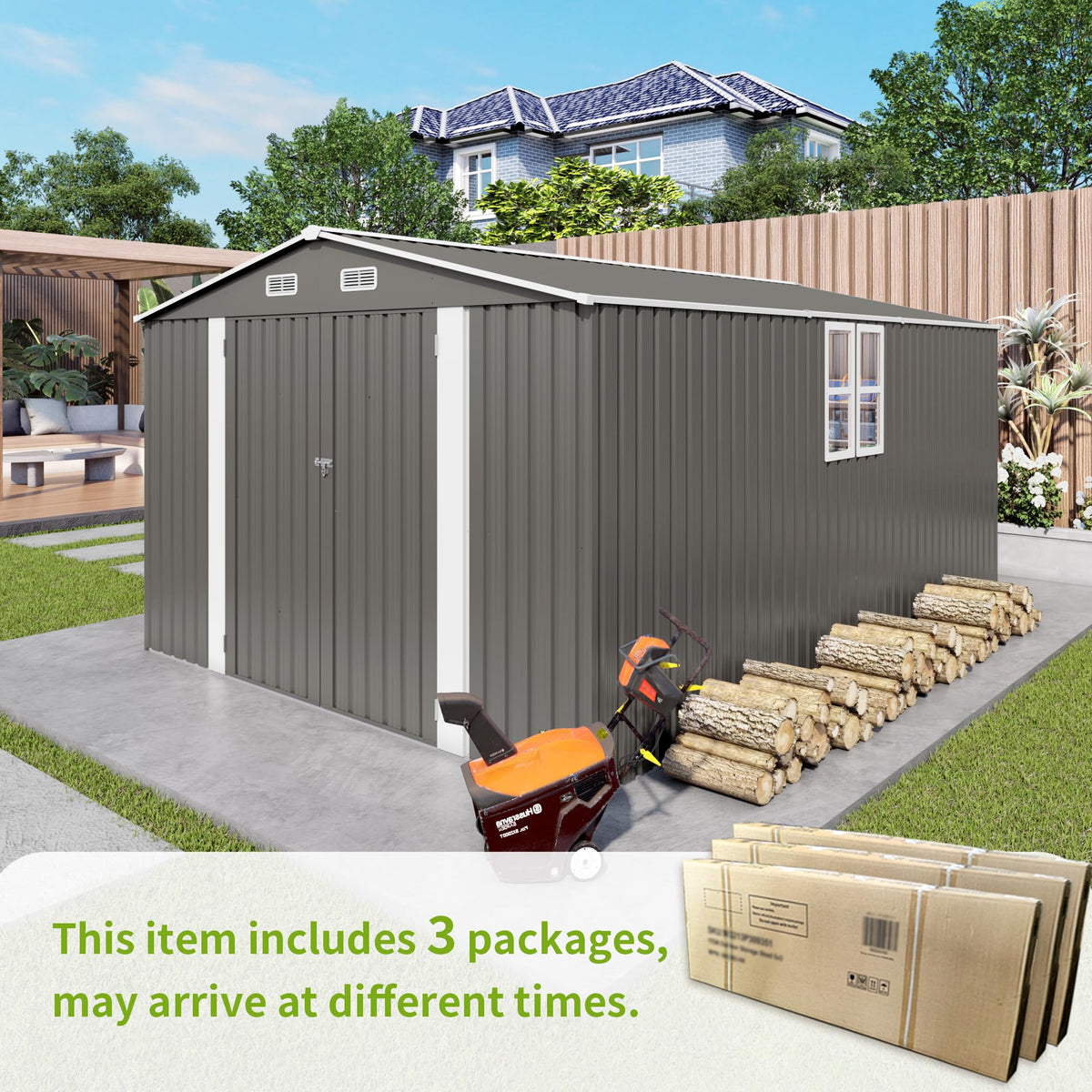10x14 FT Grey Metal Storage Shed Q1414